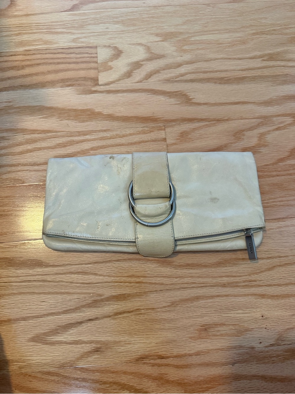 HOBO International Cream Leather Foldover Clutch with Ring Accent